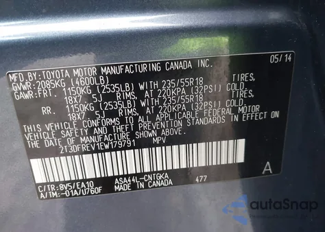 2014 Toyota Rav4 Limited from USA, damaged, VIN 2T3DFREV1EW179791